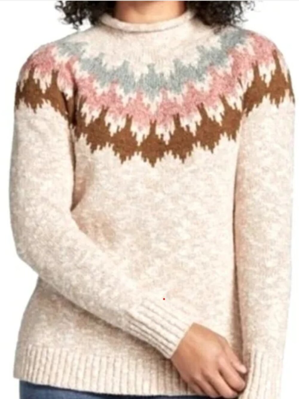 NWT flattering LL Bean Fair Isle cotton rollneck sweater